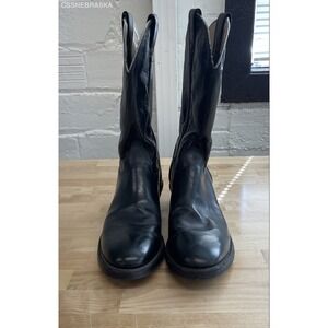 Justin 3040 Black Leather Roper Cowboy Western Boots Men's Size 10.5 D Made USA